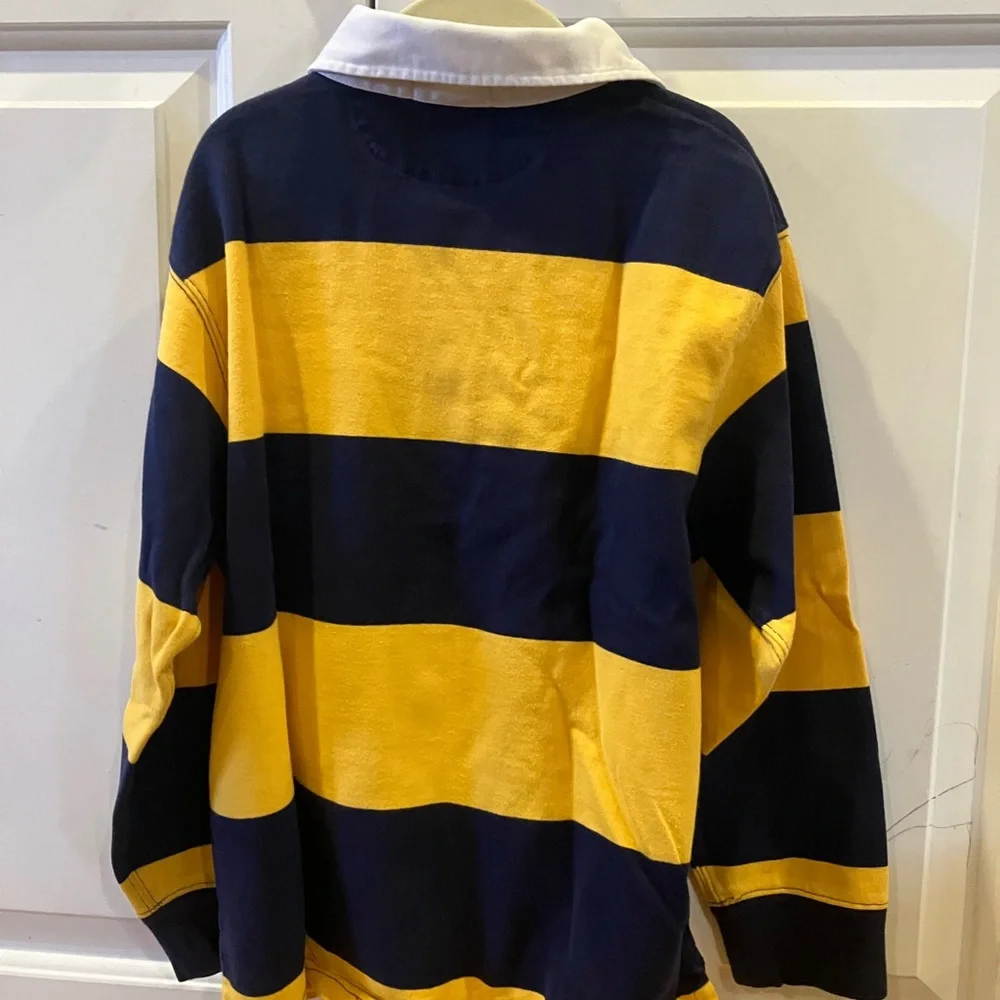 Polo by Ralph Lauren Navy and Yellow Striped Rugby Shirt - Picture 2 of 4
